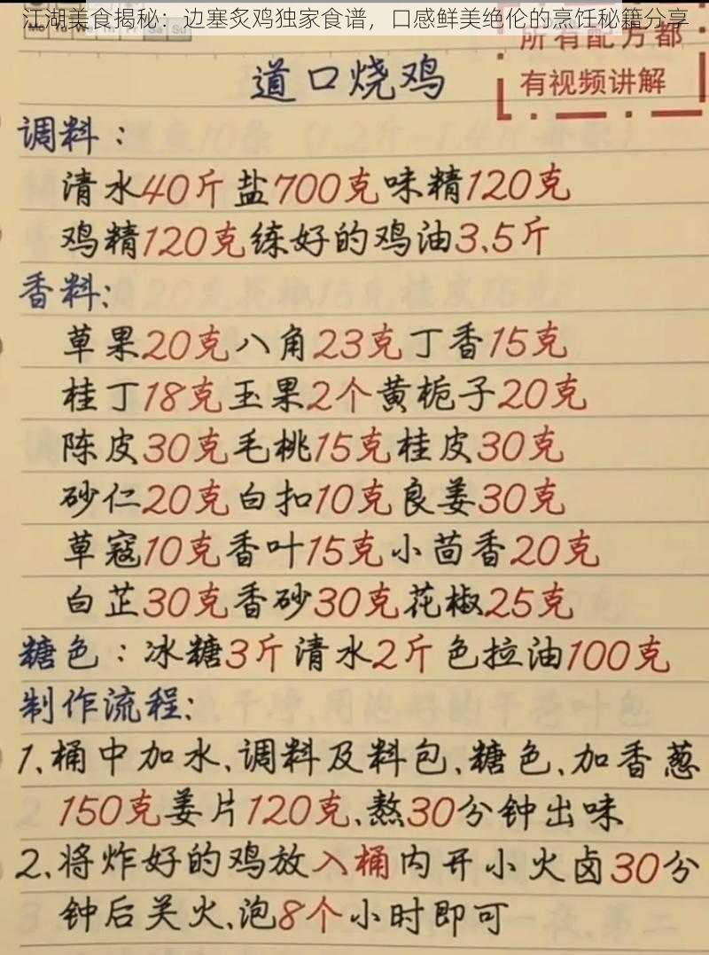 江湖美食揭秘:边塞炙鸡独家食谱,口感鲜美绝伦的烹饪秘籍分享