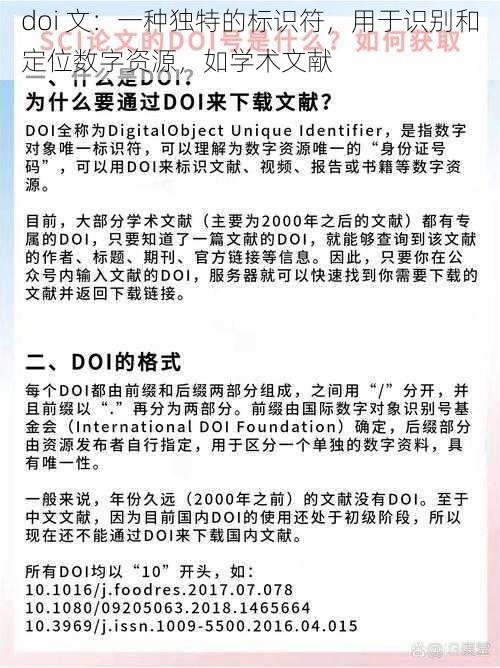 doi 文:一种独特的标识符,用于识别和定位数字资源,如学术文献