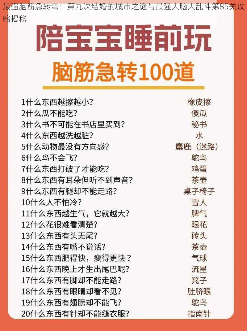最强脑筋急转弯:第九次结婚的城市之谜与最强大脑大乱斗第85关攻略揭秘