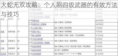 大蛇无双攻略:个人刷四级武器的有效方法与技巧