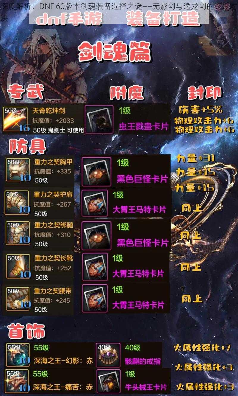 深度解析:DNF 60版本剑魂装备选择之谜——无影剑与逸龙剑的终极对决