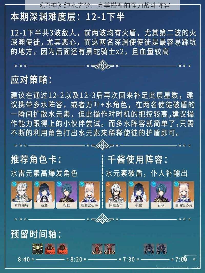 《原神》纯水之梦:完美搭配的强力战斗阵容