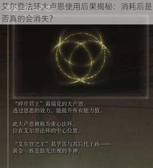 艾尔登法环大卢恩使用后果揭秘:消耗后是否真的会消失?