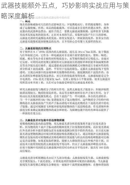 武器技能额外五点,巧妙影响实战应用与策略深度解析