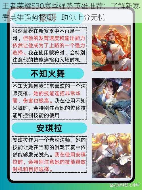 王者荣耀S30赛季强势英雄推荐:了解新赛季英雄强势格局,助你上分无忧