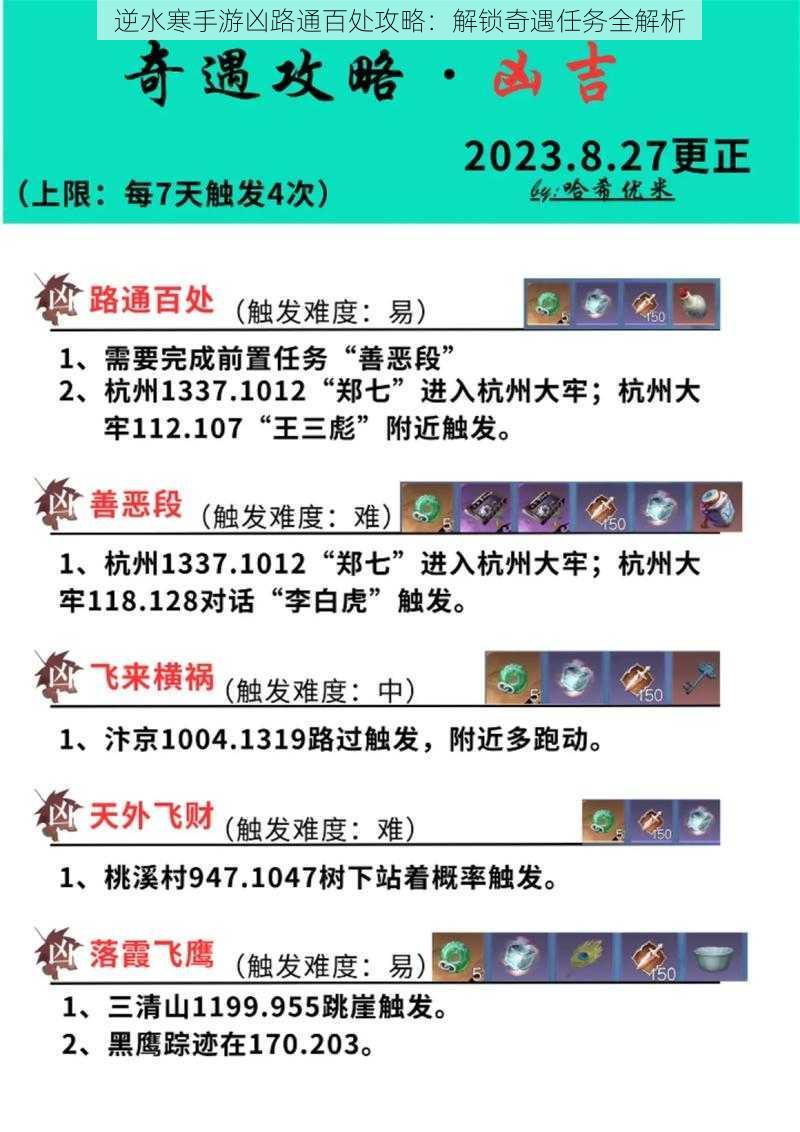 逆水寒手游凶路通百处攻略:解锁奇遇任务全解析