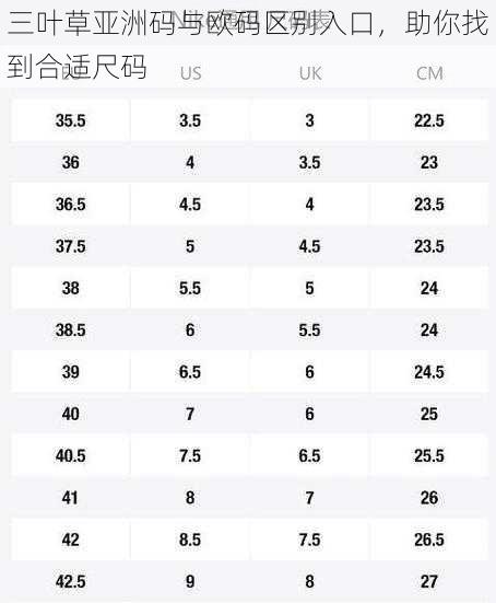 三叶草亚洲码与欧码区别入口,助你找到合适尺码