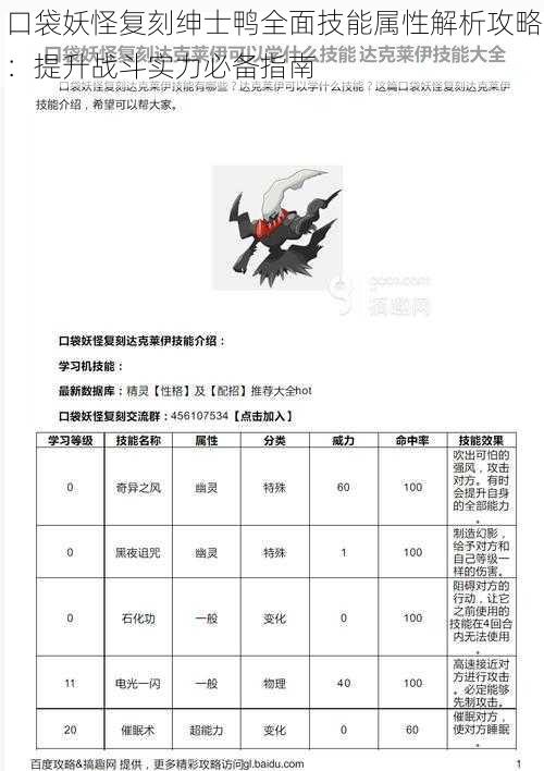 口袋妖怪复刻绅士鸭全面技能属性解析攻略:提升战斗实力必备指南