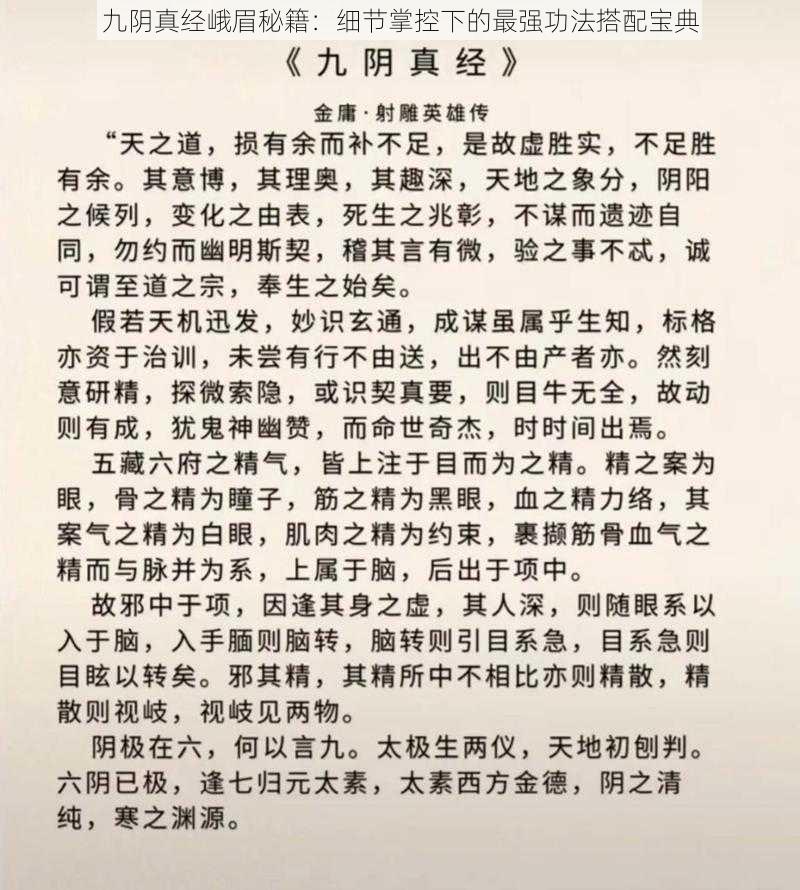 九阴真经峨眉秘籍:细节掌控下的最强功法搭配宝典