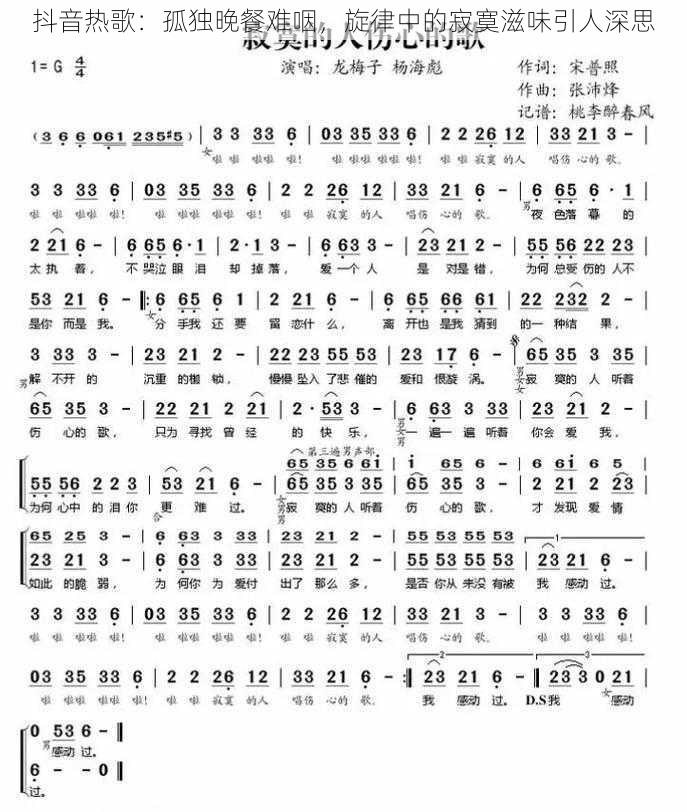 抖音热歌:孤独晚餐难咽,旋律中的寂寞滋味引人深思