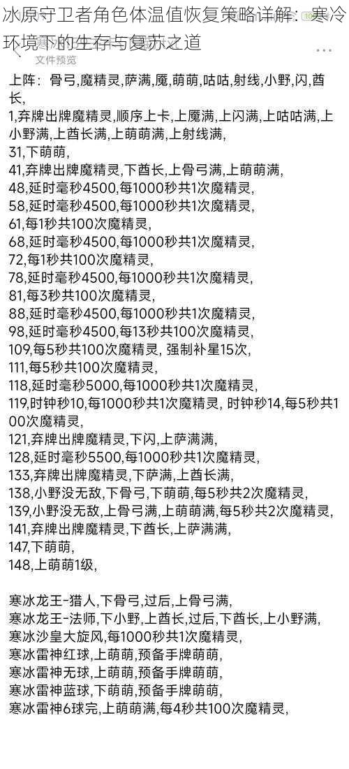 冰原守卫者角色体温值恢复策略详解:寒冷环境下的生存与复苏之道