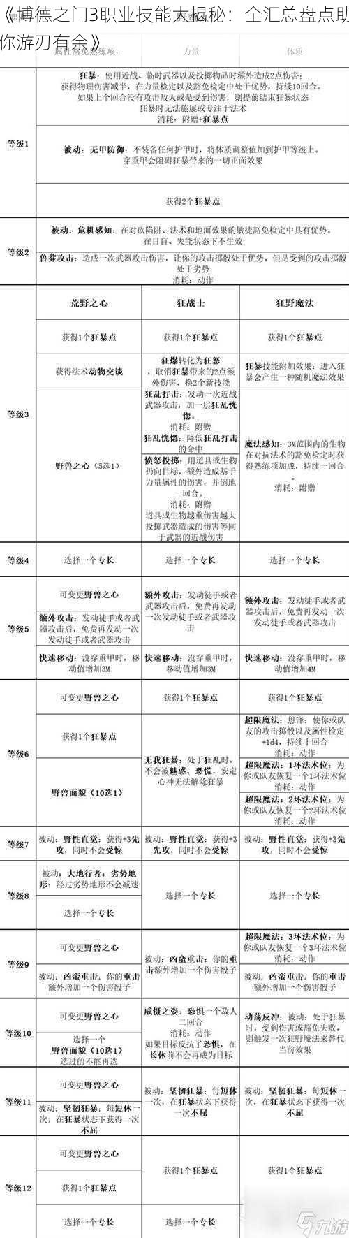 《博德之门3职业技能大揭秘:全汇总盘点助你游刃有余》