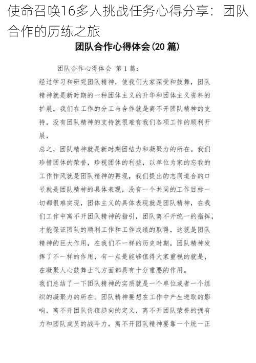 使命召唤16多人挑战任务心得分享:团队合作的历练之旅
