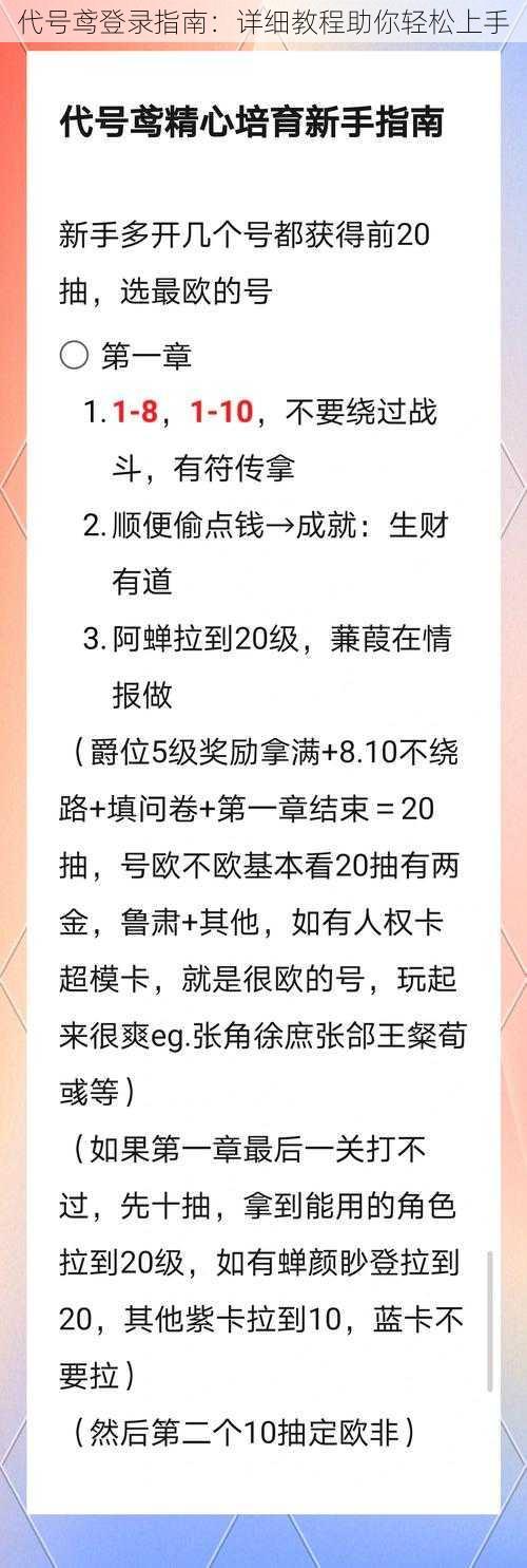 代号鸢登录指南:详细教程助你轻松上手
