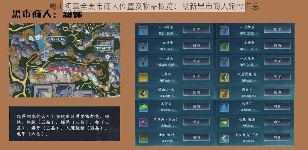 蜀山初章全黑市商人位置及物品概览:最新黑市商人定位汇总