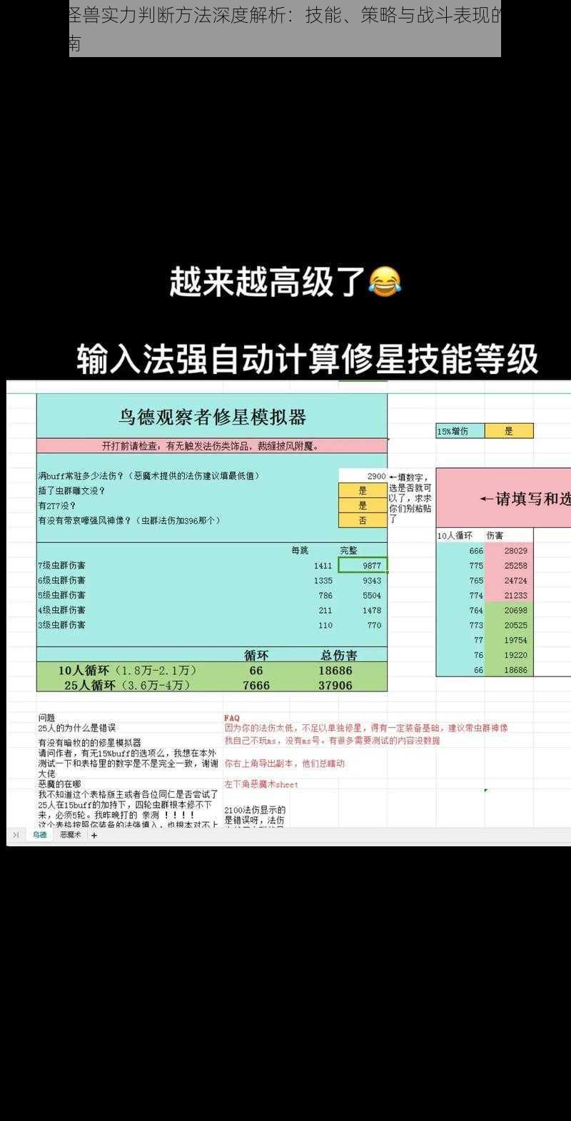 全民打怪兽实力判断方法深度解析:技能、策略与战斗表现的全方位评估指南