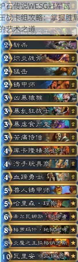 炉石传说WESG冠军瓦王战卡组攻略:掌握胜局的艺术之道